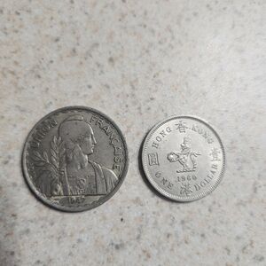1 1947 1 Piastre coin, 1 1960 Hong Kong one dollar coin